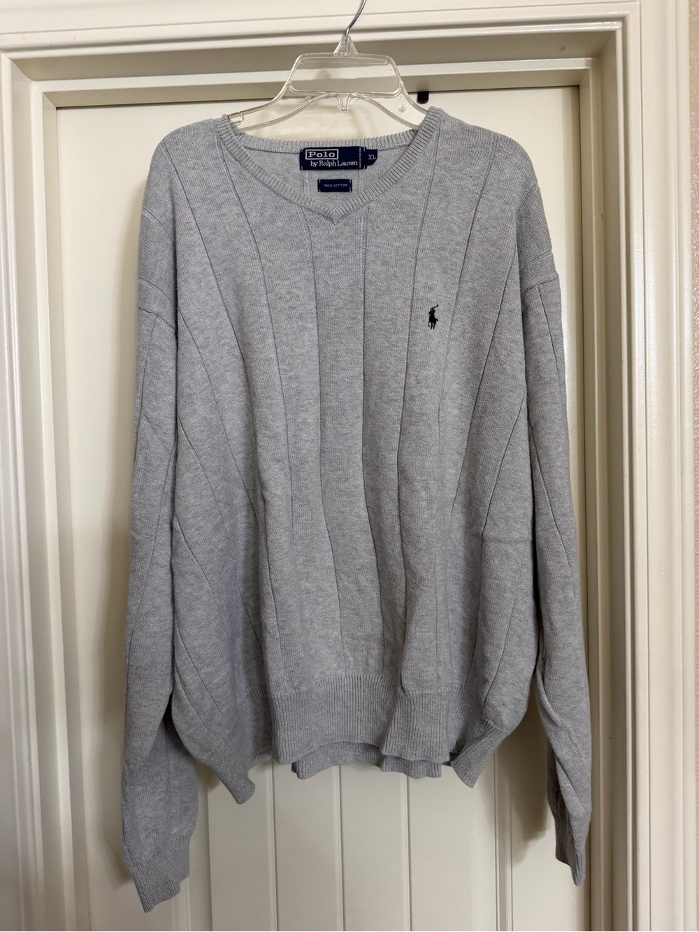 Polo by Ralph Lauren Light Gray V-Neck Sweater with Navy Pony